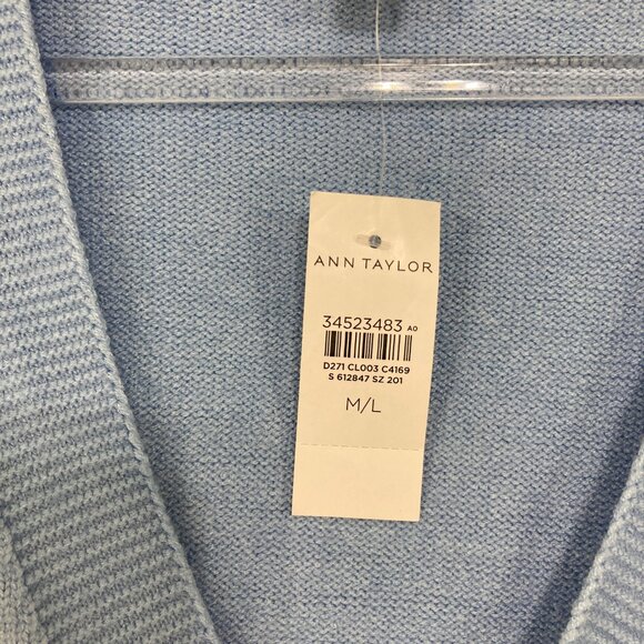 New Ann Taylor size M/L Light Blue V-Neck Button Soft Knit Poncho Sweater - Picture 3 of 11